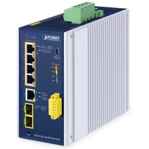 IGS-5225-4UP1T2S-12V – Industrial L2+ 4-Port 10/100/1000T 802.3bt PoE + 1-Port 10/100/1000T + 2-Port 1G/2.5G SFP Managed Ethernet Switch w/12V Booster