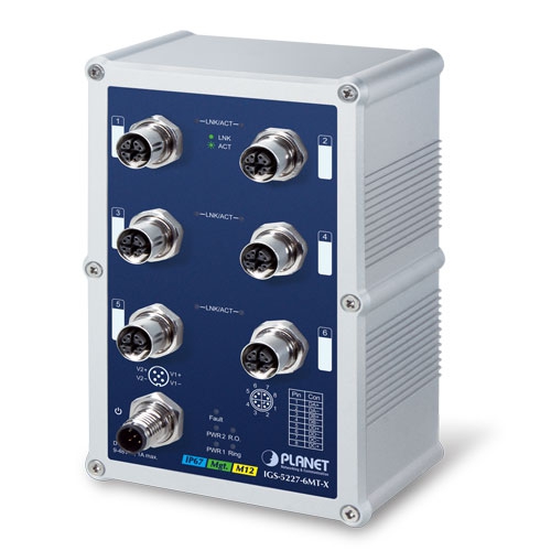 IGS-5227-6MT-X - Planet Industrial IP67-rated 6-Port 10/100/1000T M12 Managed Ethernet Switch (X-coded M12)