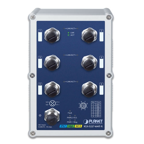 IGS-5227-6MT-X - Planet Industrial IP67-rated 6-Port 10/100/1000T M12 Managed Ethernet Switch (X-coded M12) - Image 2