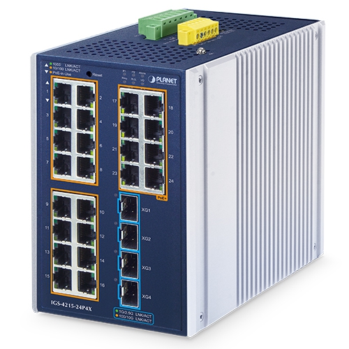 IGS-4215-24P4X - Planet Industrial L2+ 24-Port 10/100/1000T 802.3at PoE + 4-Port 10G SFP+ Managed